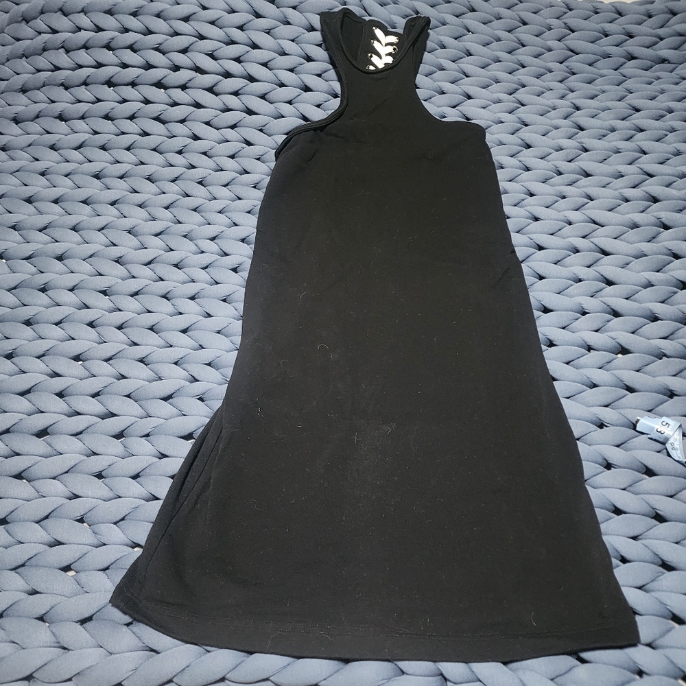 Sports Illustrated Swim Black Sleeveless Dress XS Lace Up Back Detail Good Cond.